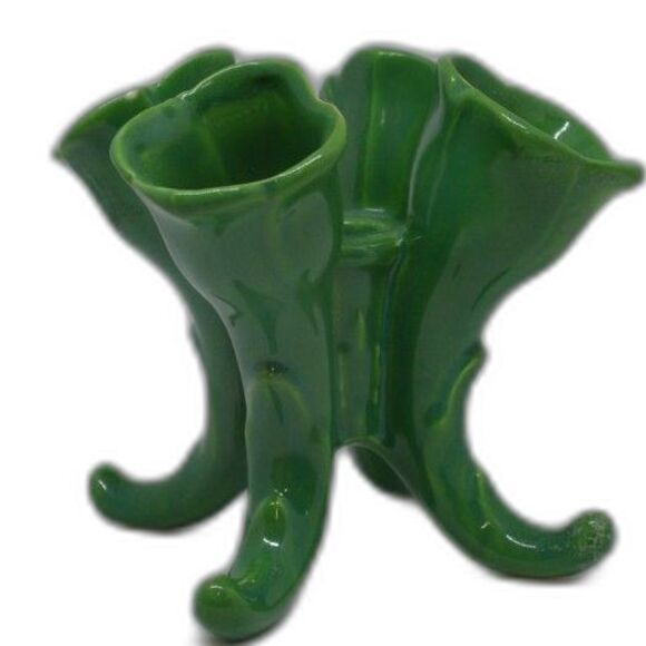 MCM Rare Art Deco Kitschy Four 5 Hole Green Flower Pedestal Ceramic Holder - Picture 4 of 6